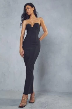 Bandage Seam Detail Curved Neck Maxi Dress