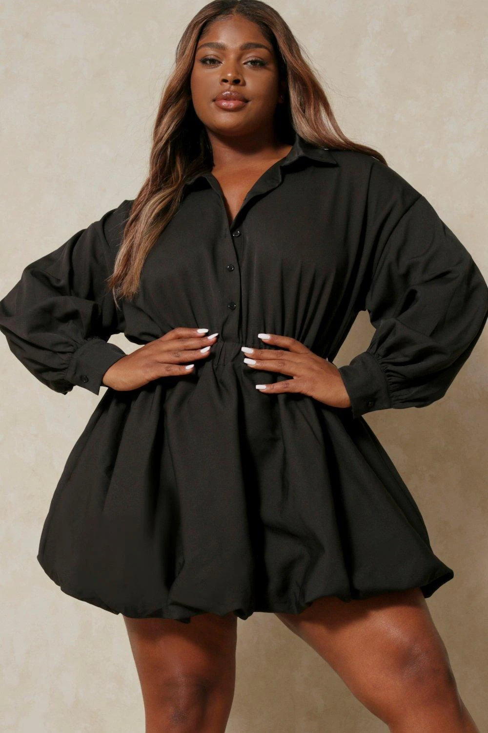 Button Up Extreme Puff Sleeve Mini Dress - Image 3