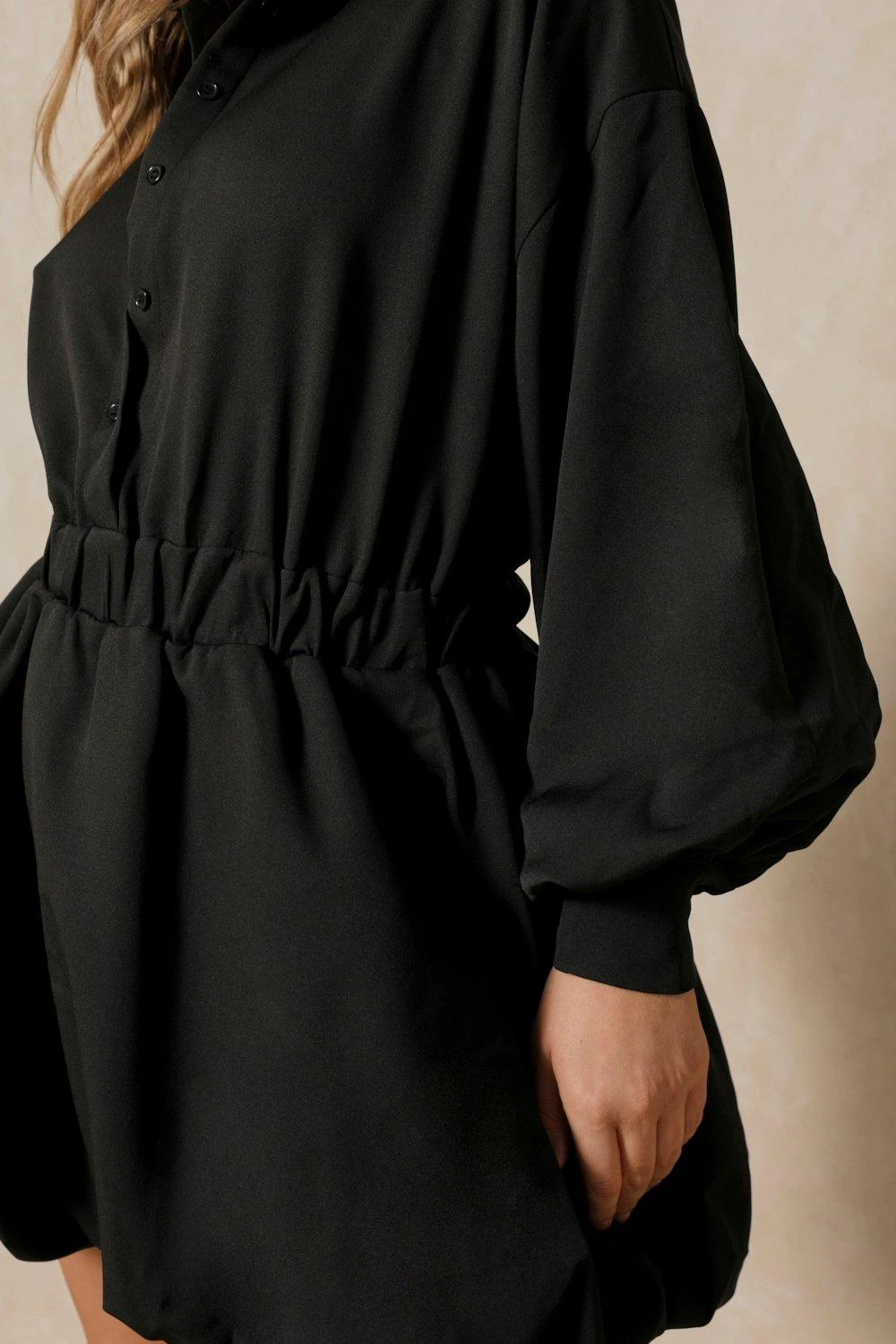 Button Up Extreme Puff Sleeve Mini Dress - Image 4