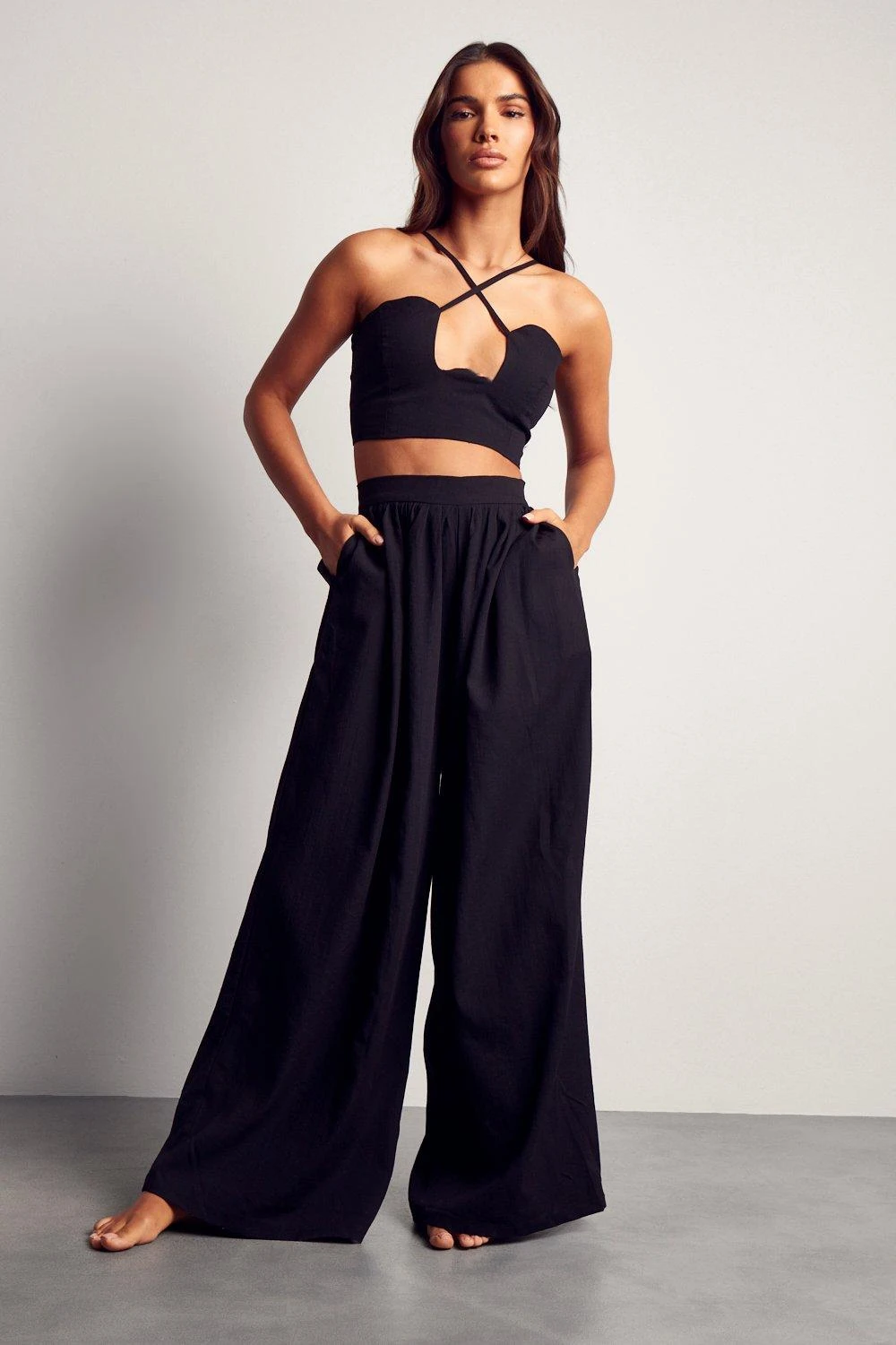Linen Look Strappy Cut Out Crop Top - Image 4