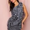 One Shoulder Animal Organza Dress