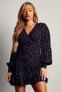 Polka Dot Wrap Frill Dress