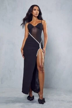 Power Mesh Diamante Maxi Dress