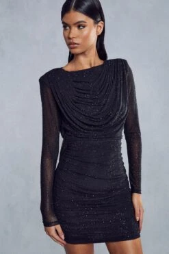 Premium Diamante Draped Backless Mini Dress