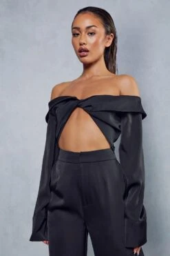 Premium Satin Twisted Cropped Shirt