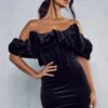 Premium Velvet Corset Puff Sleeve Mini Dress