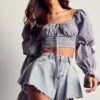 Puff Sleeve Gingham Crop Top