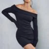 Rib Off The Shoulder Long Sleeve Mini Dress