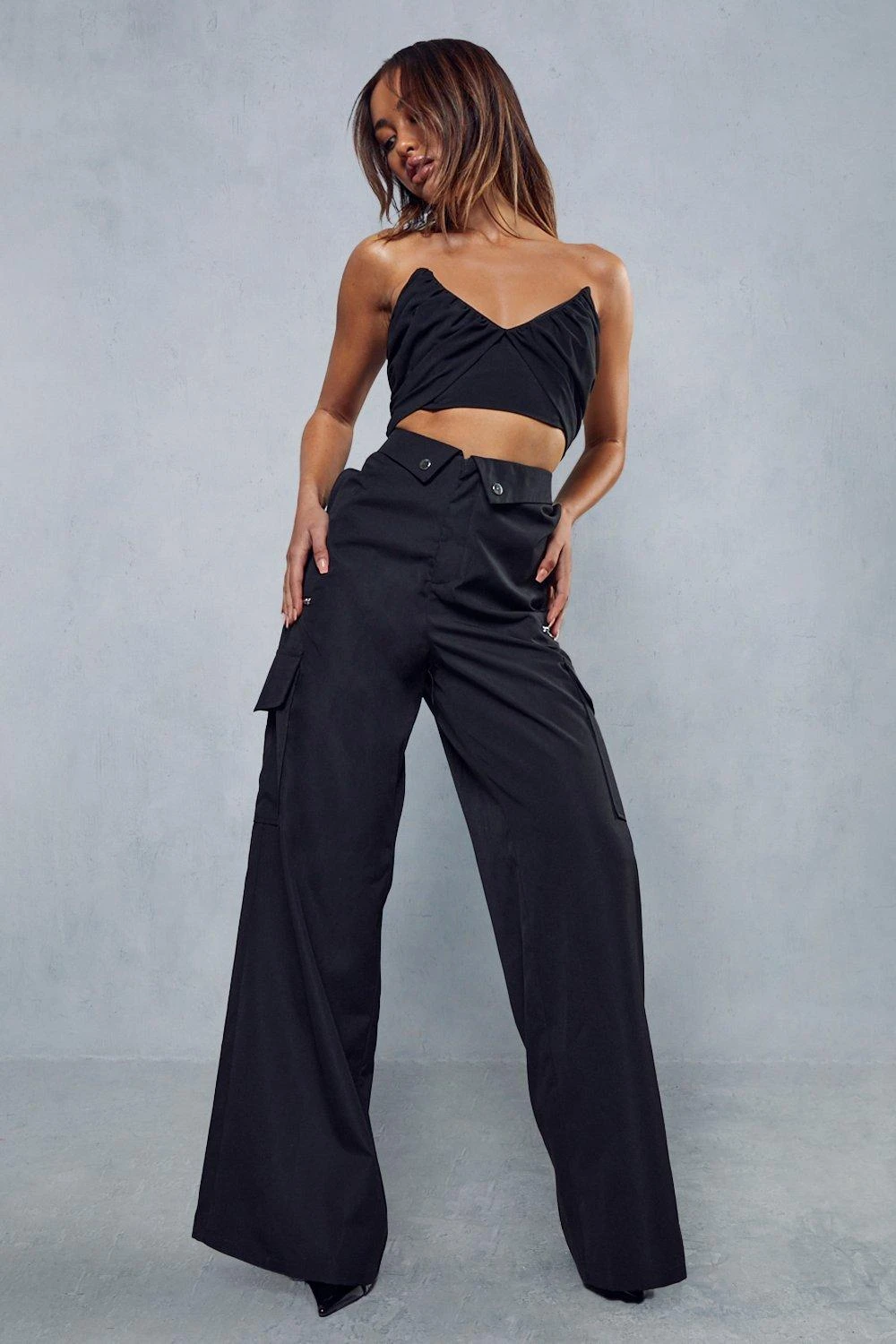 Ruched Poplin Bandeau Crop Top - Image 4