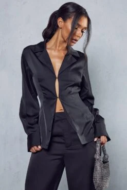 Satin Plunge Fitted Shirt