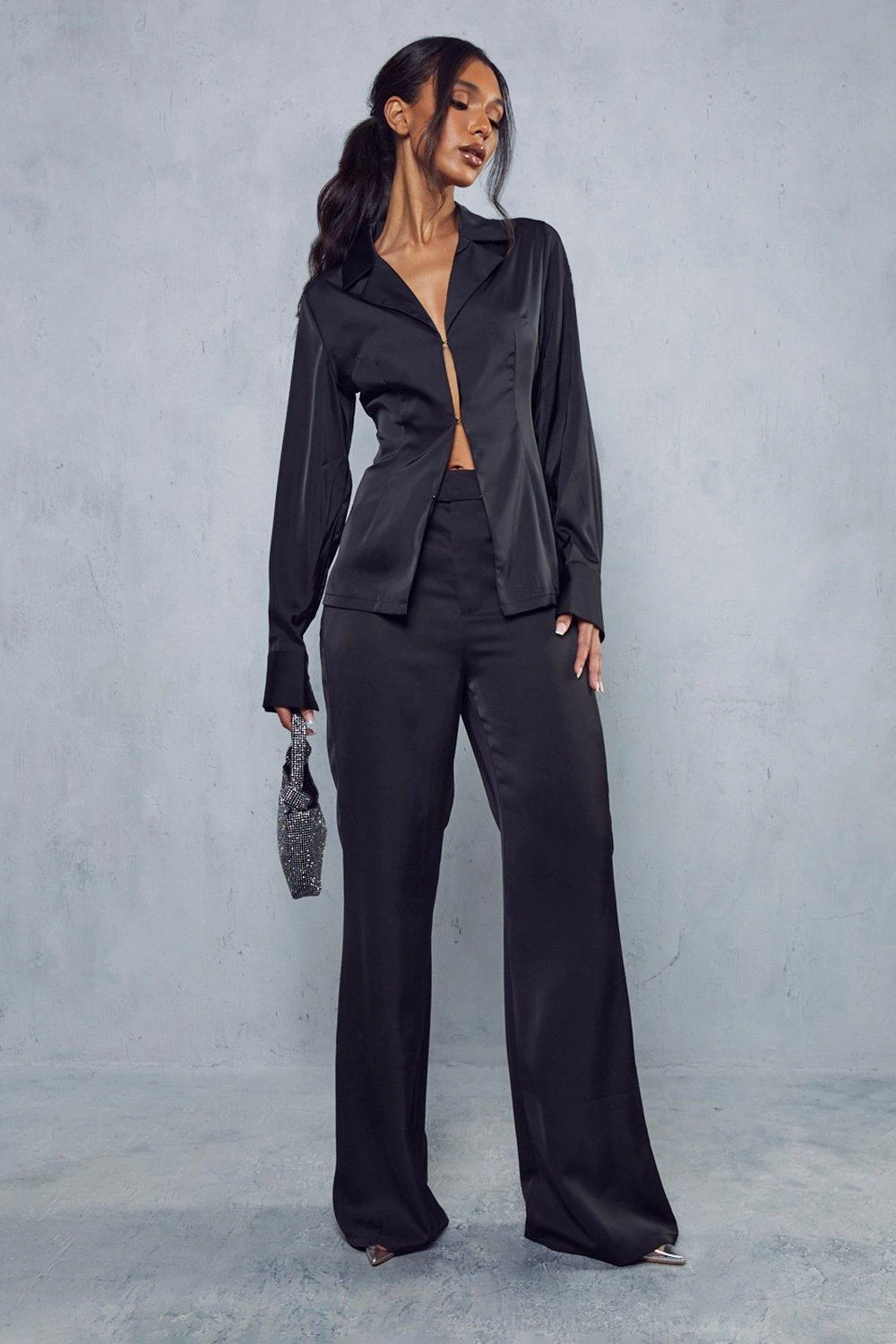 Satin Plunge Fitted Shirt - Image 4