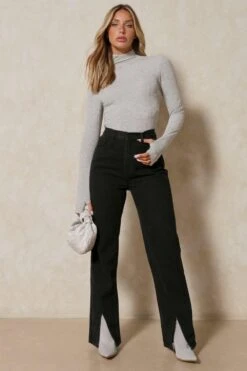 Split Front Straight Leg Jeans