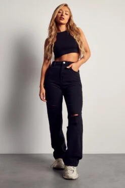 Black Wide Leg Distressed Boyfriend Jean