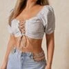 Gingham Puff Sleeve Lace Up Corset