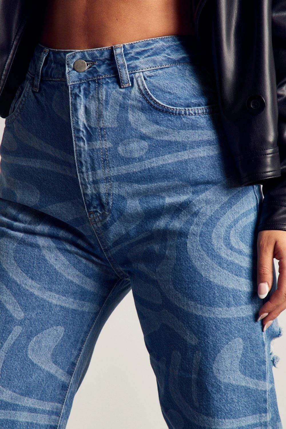 Marble Print Baggy Split Jeans - Image 2