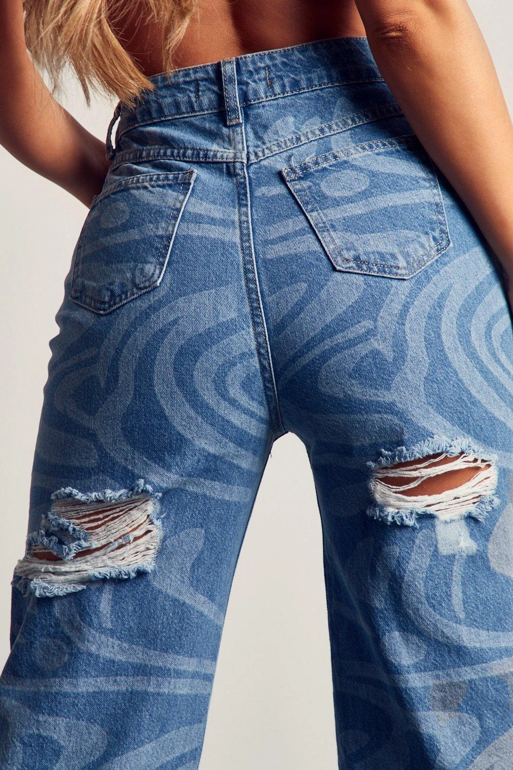 Marble Print Baggy Split Jeans - Image 5