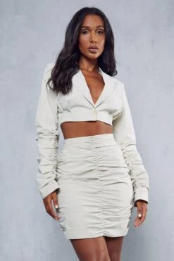 Ruched Sleeve Cropped Blazer Top