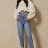 Strap Waist Cut Out Straight Leg Jeans