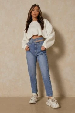 Strap Waist Cut Out Straight Leg Jeans