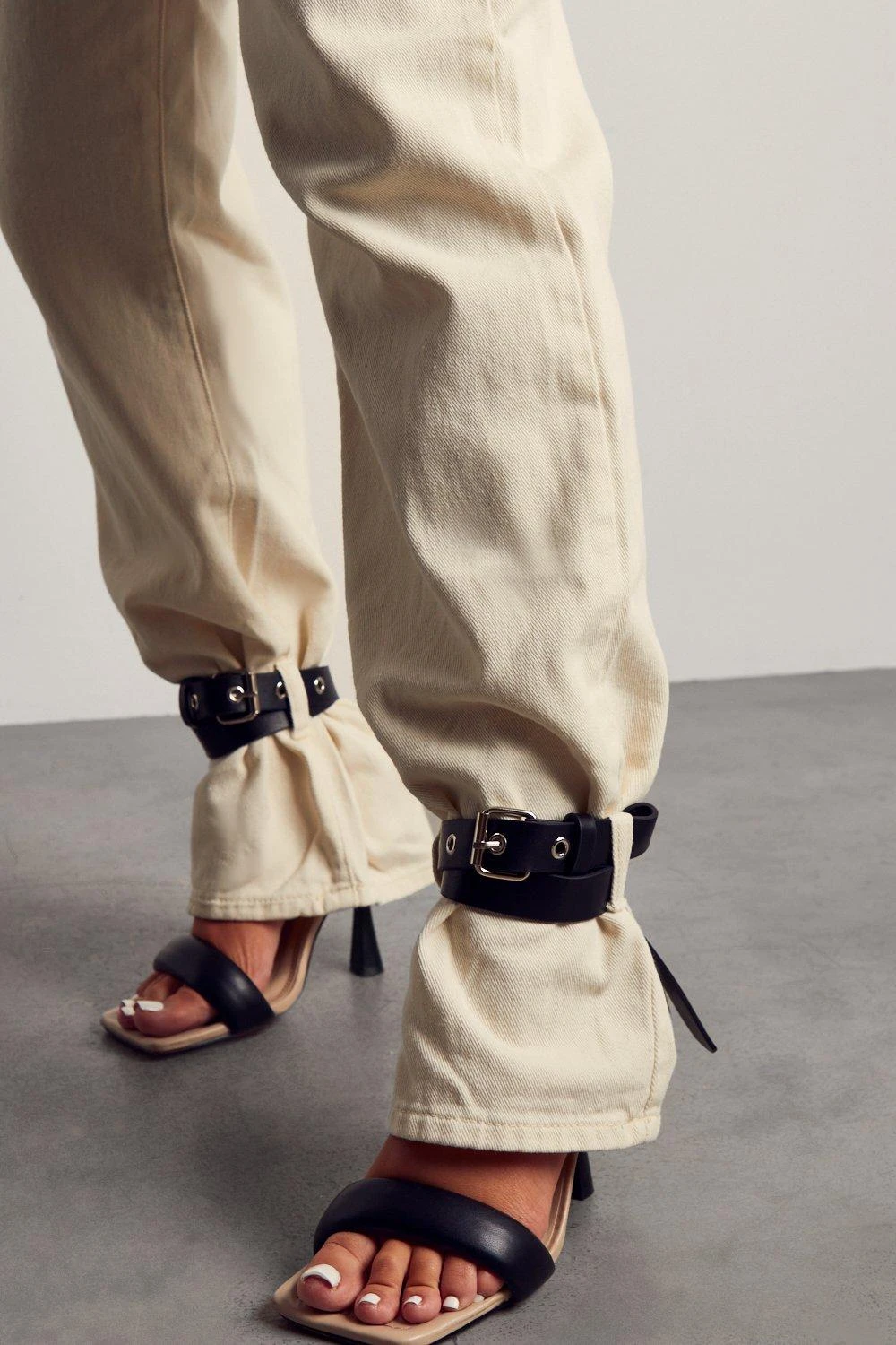 Pu Ankle Buckle Detail Straight Leg Jean - Image 5