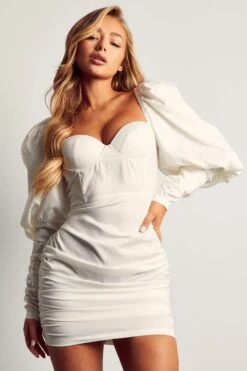 Satin Puff Shoulder Mini Dress