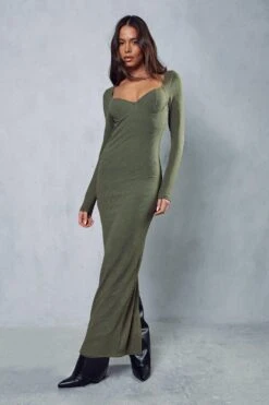 Ribbed Cupped Long Sleeve Maxi Dress