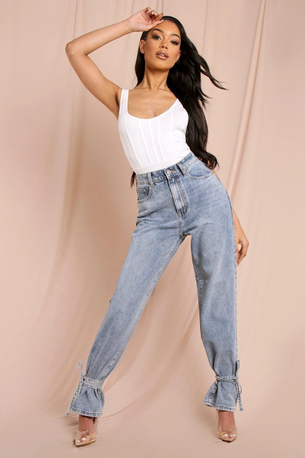 Tie Hem Straight Leg Jeans - Image 3