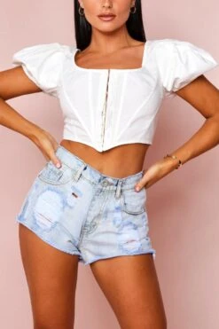 Light Wash Distressed Denim Short