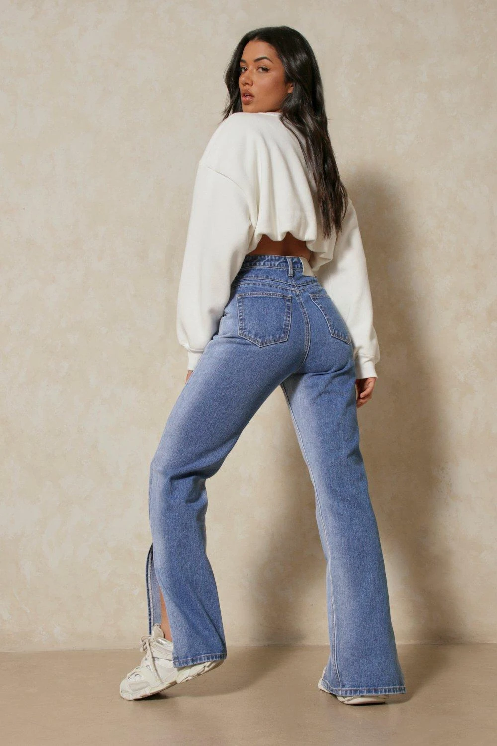 Mid Wash Bleached Seams Straight Leg Jean - Image 2