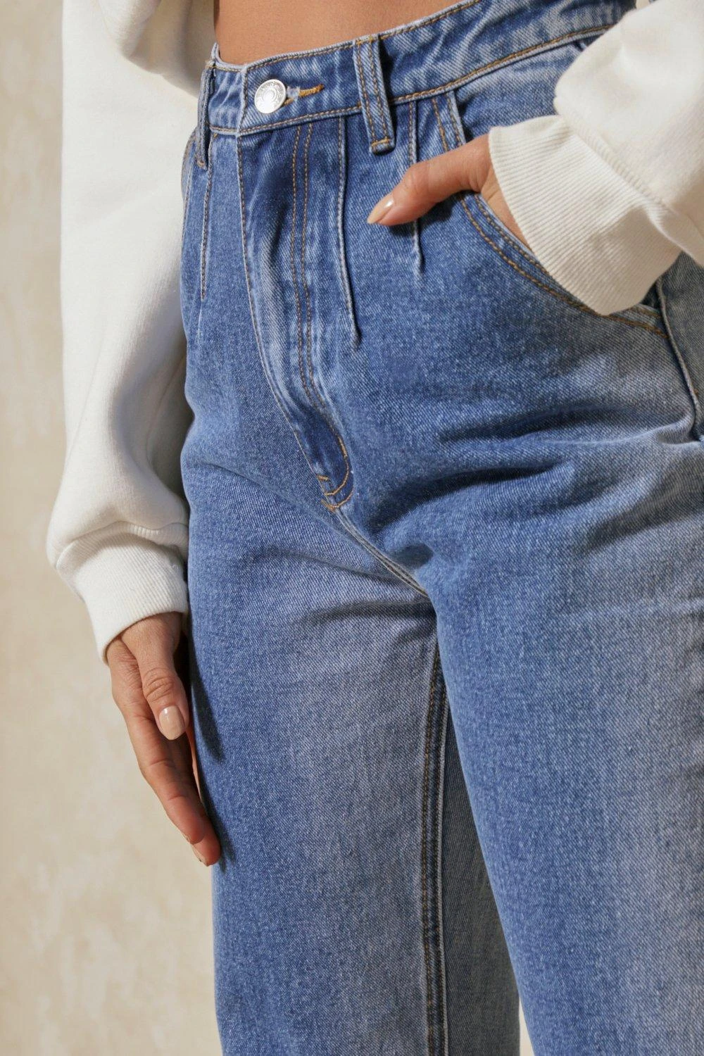 Mid Wash Bleached Seams Straight Leg Jean - Image 5