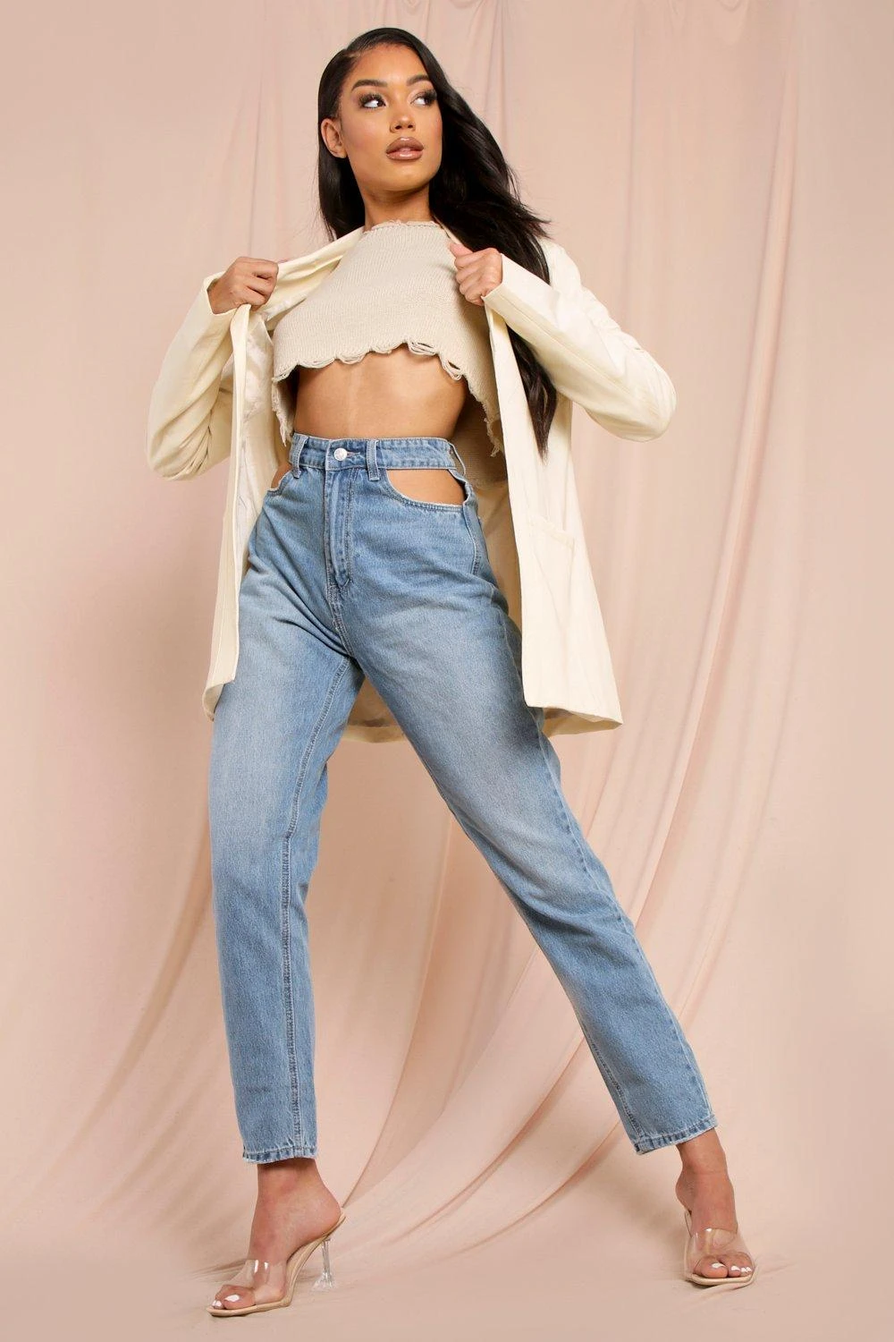 Cut Out Waist Straight Leg Jeans - Image 3