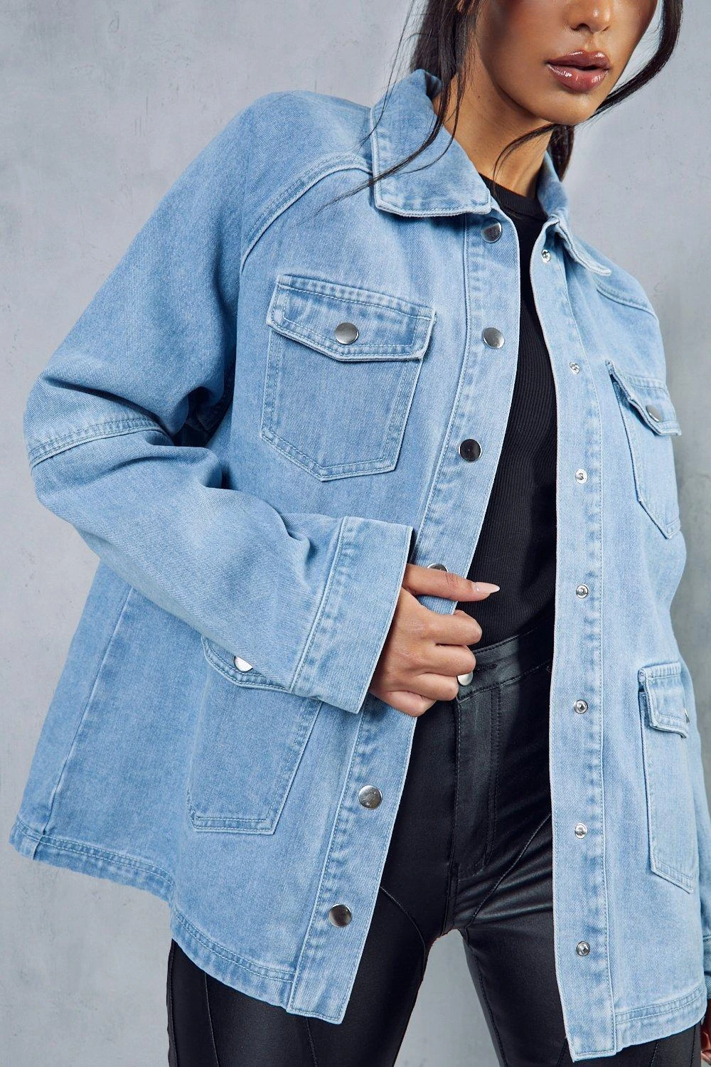 Oversized Denim Utility Jacket - Image 2