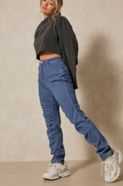 Ruched Detail Denim Straight Leg Jean