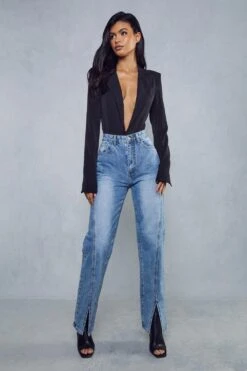 Straight Leg Seam Detail Split Front Jean